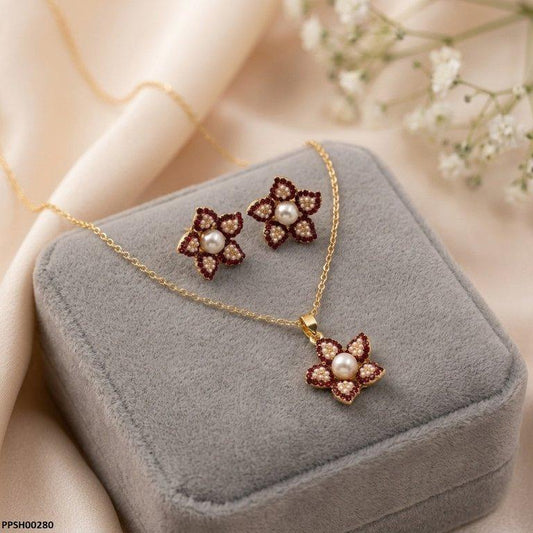 PPSH00280 ABD  Pearl Flower Pedant Set - PPSH