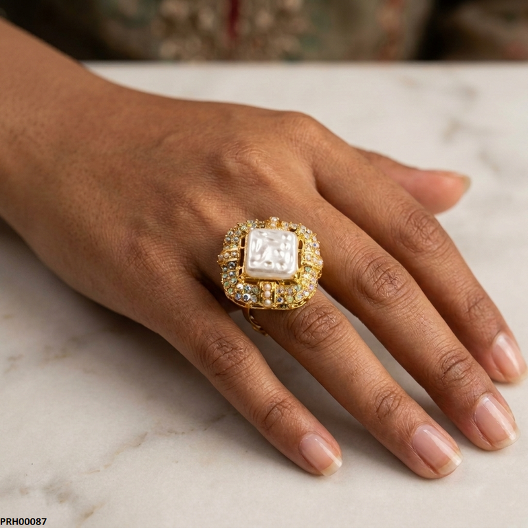 PRH00087 MZM Pearl/Square Ring Adjustable - PRH