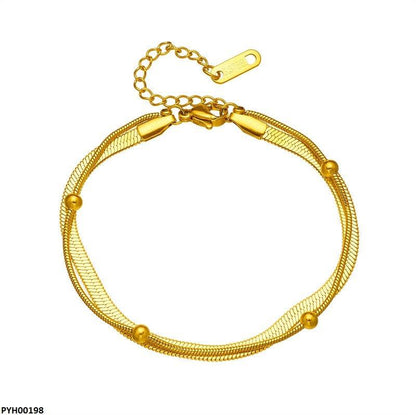 PYH00198 DGF Stainless Steel Double Chain Ball Single Anklet - PYH