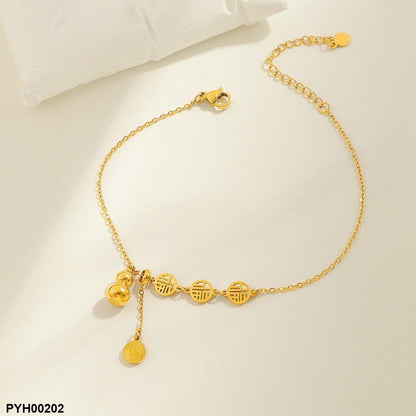 PYH00202 DGF  Stainless Steel Coin Single Anklet - PYH