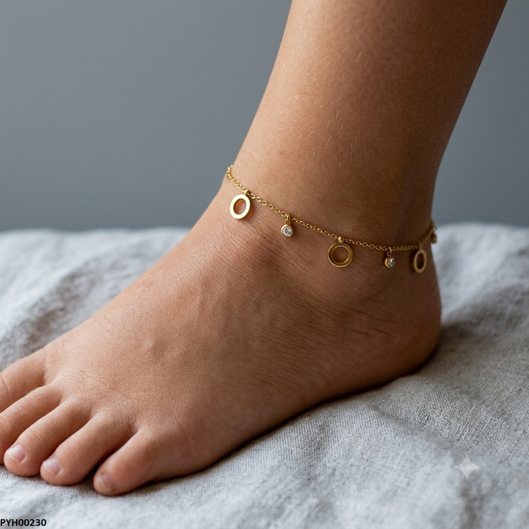 PYH00230 QSJ Stainless Steel Round Stone Anklets - PYH