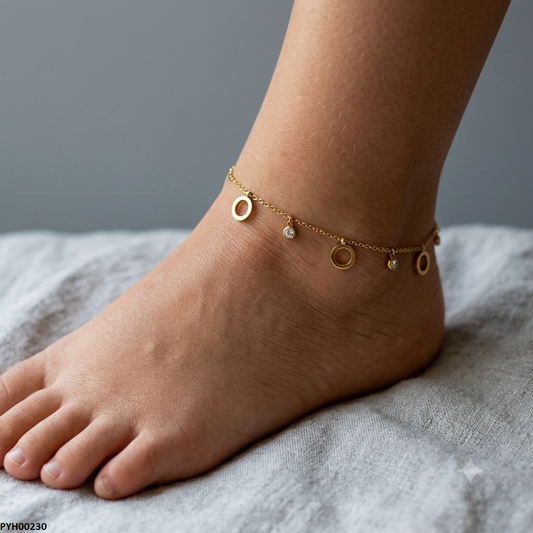 PYH00230 QSJ Stainless Steel Round Stone Anklets - PYH
