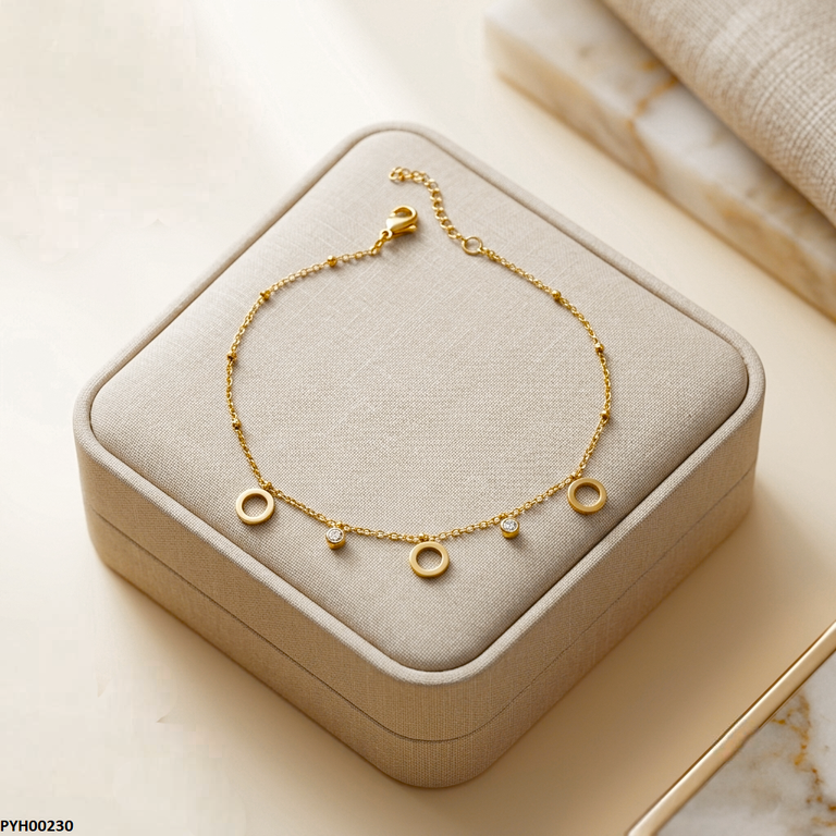 PYH00230 QSJ Stainless Steel Round Stone Anklets - PYH