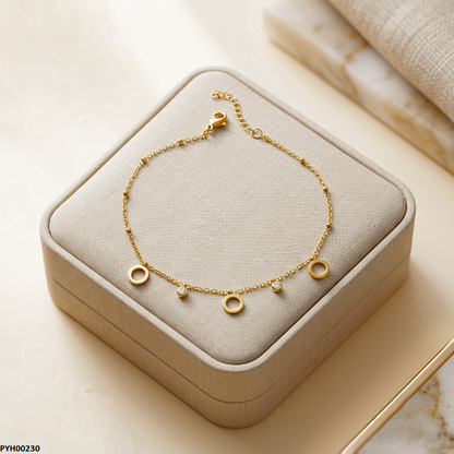 PYH00230 QSJ Stainless Steel Round Stone Anklets - PYH