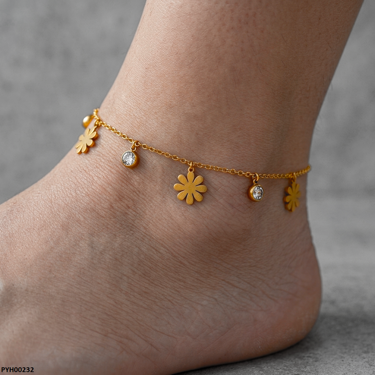 PYH00232 QSJ Stainless Steel Flower  Anklets - PYH