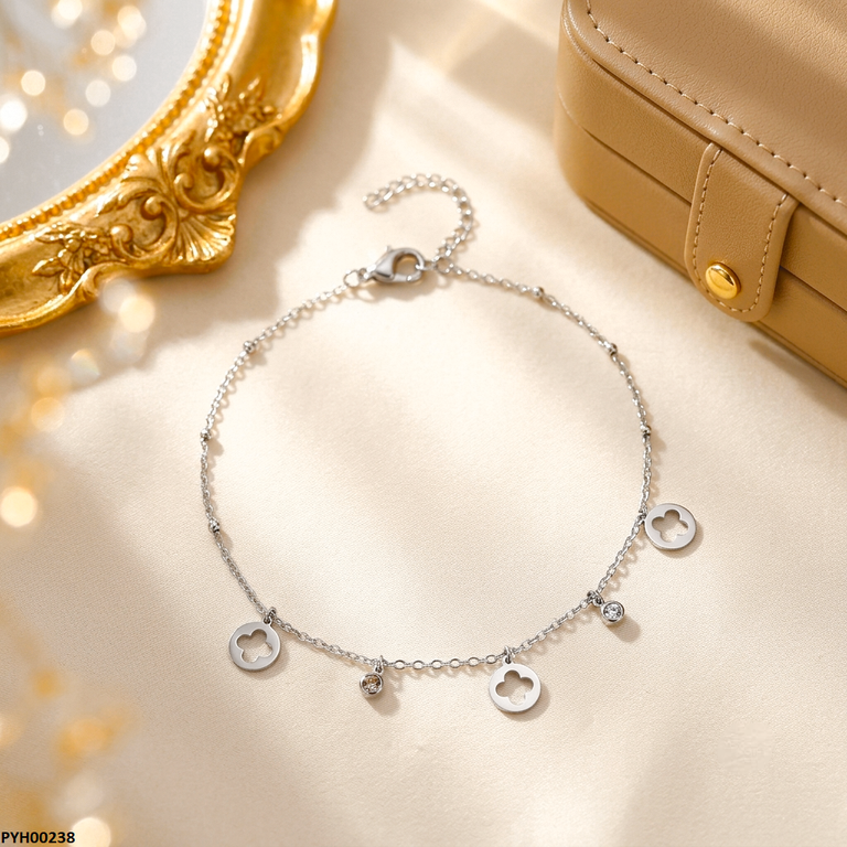 PYH00238 QSJ Stainless Steel Round Flower Anklets - PYH