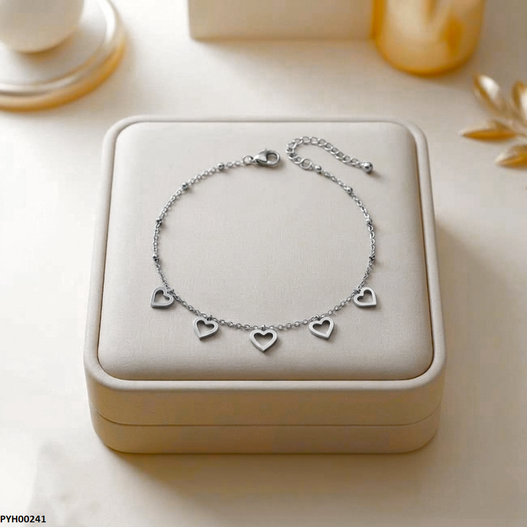 PYH00241 QSJ Stainless Steel Heart Anklet - PYH