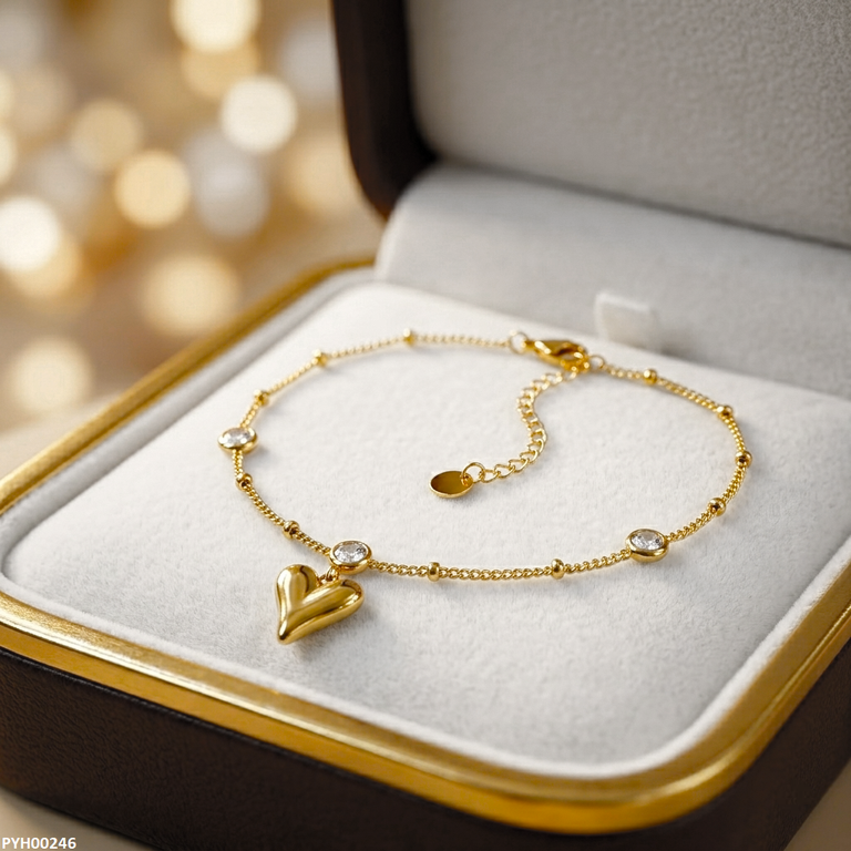 PYH00246 MSJ Stainless Steel Stone/Heart Drop Anklet - TBCH