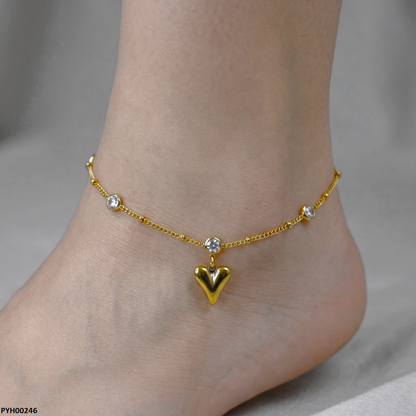 PYH00246 MSJ Stainless Steel Stone/Heart Drop Anklet - TBCH