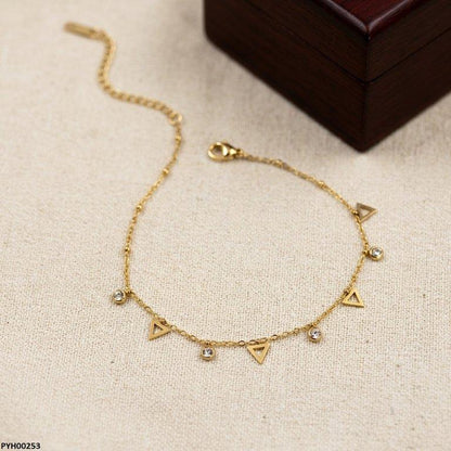 PYH00253 BHS Stainless Steel Triangle/Round Drop Anklet - TBCH