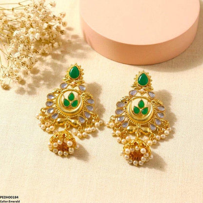PEDH00184 SDQ Moon Pearl Jhumki Drop Earrings - PEDH