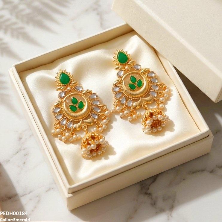 PEDH00184 SDQ Moon Pearl Jhumki Drop Earrings - PEDH