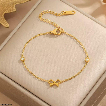TBCH00519 DGF Stainless Steel Bow/Round Stone Bracelet - TBCH