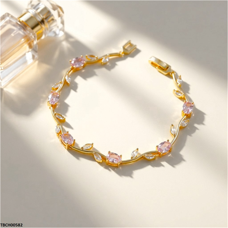 TBCH00582 MSJ Tulip Leaf Pink/White Stone Bracelet - TBCH