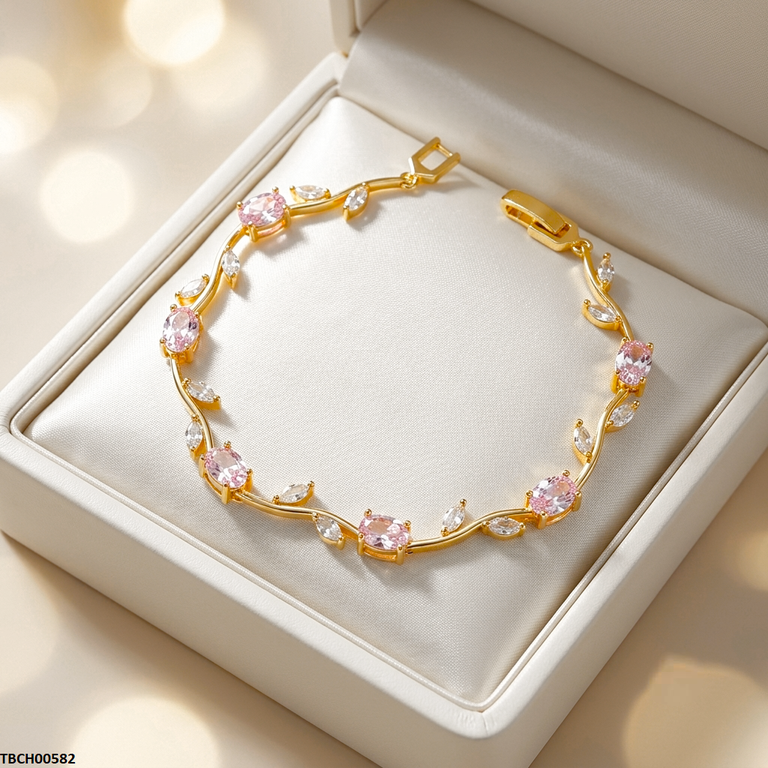 TBCH00582 MSJ Tulip Leaf Pink/White Stone Bracelet - TBCH