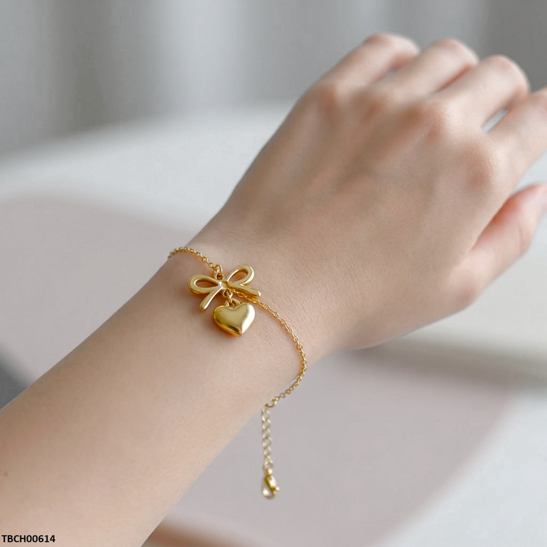 TBCH00614 MSJ Stainless Steel Bow/Heart Drop Bracelet - TBCH