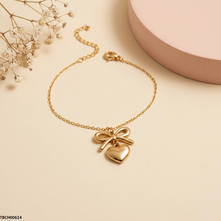 TBCH00614 MSJ Stainless Steel Bow/Heart Drop Bracelet - TBCH