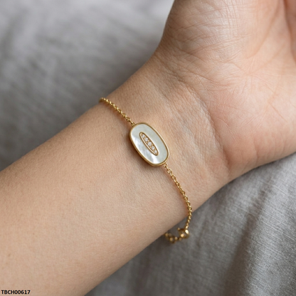 TBCH00617  MSJ Stainless Steel Oval Stone Bracelet - TBCH