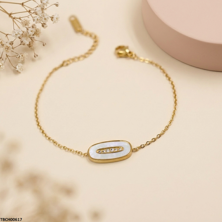 TBCH00617  MSJ Stainless Steel Oval Stone Bracelet - TBCH