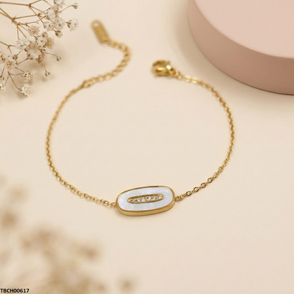 TBCH00617  MSJ Stainless Steel Oval Stone Bracelet - TBCH