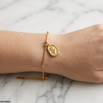 TBCH00620 MSJ Stainless Steel Flower Printed Drop Bracelet - TBCH