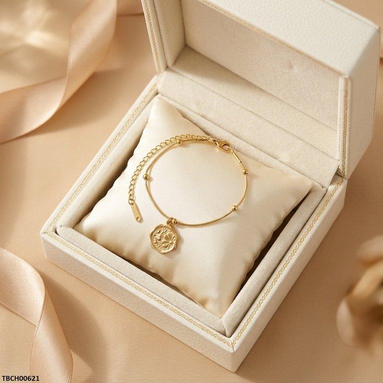 TBCH00621  MSJ Stainless Steel Botanical Motif Flower Bracelet - TBCH