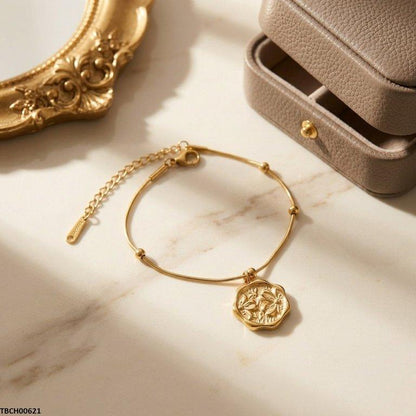TBCH00621  MSJ Stainless Steel Botanical Motif Flower Bracelet - TBCH