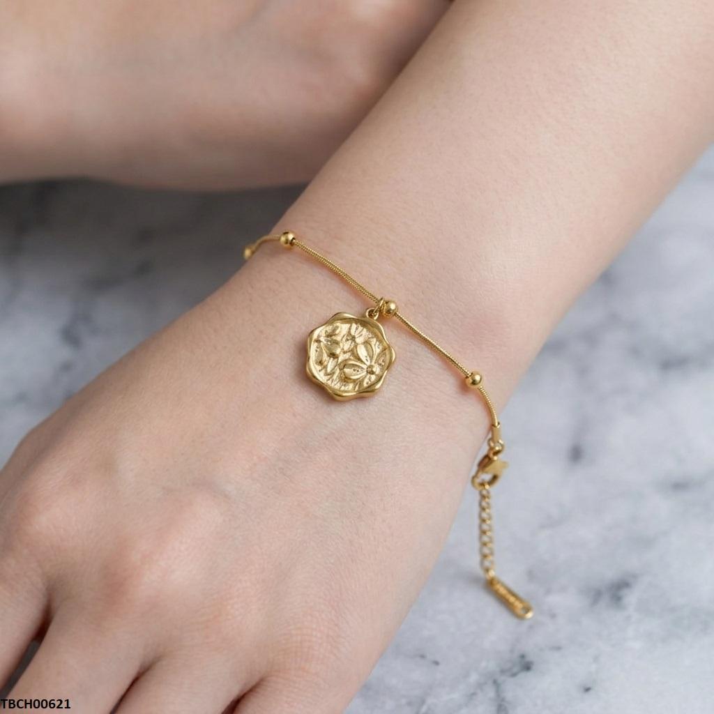 TBCH00621  MSJ Stainless Steel Botanical Motif Flower Bracelet - TBCH