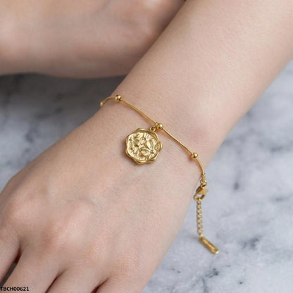 TBCH00621  MSJ Stainless Steel Botanical Motif Flower Bracelet - TBCH