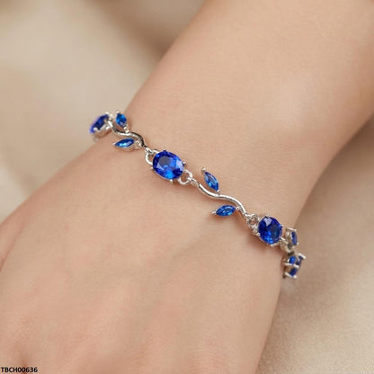 TBCH00636 LSH Tulip Silver Blue Leaf Stone Bracelet - TBCH