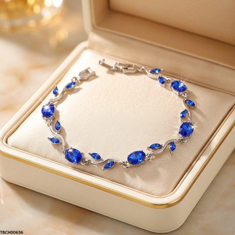 TBCH00636 LSH Tulip Silver Blue Leaf Stone Bracelet - TBCH