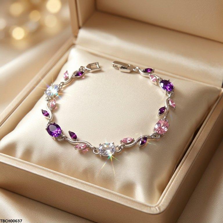 TBCH00637 LSH Tulip Silver Multi Leaf Stone Bracelet - TBCH