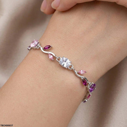 TBCH00637 LSH Tulip Silver Multi Leaf Stone Bracelet - TBCH