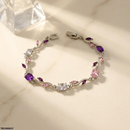 TBCH00637 LSH Tulip Silver Multi Leaf Stone Bracelet - TBCH