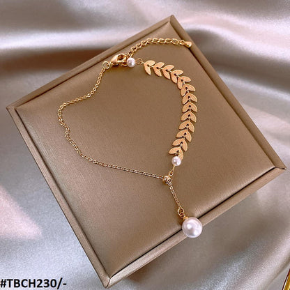TBCH230 XST Leaves/Pearl Chain Bracelet Adjustable