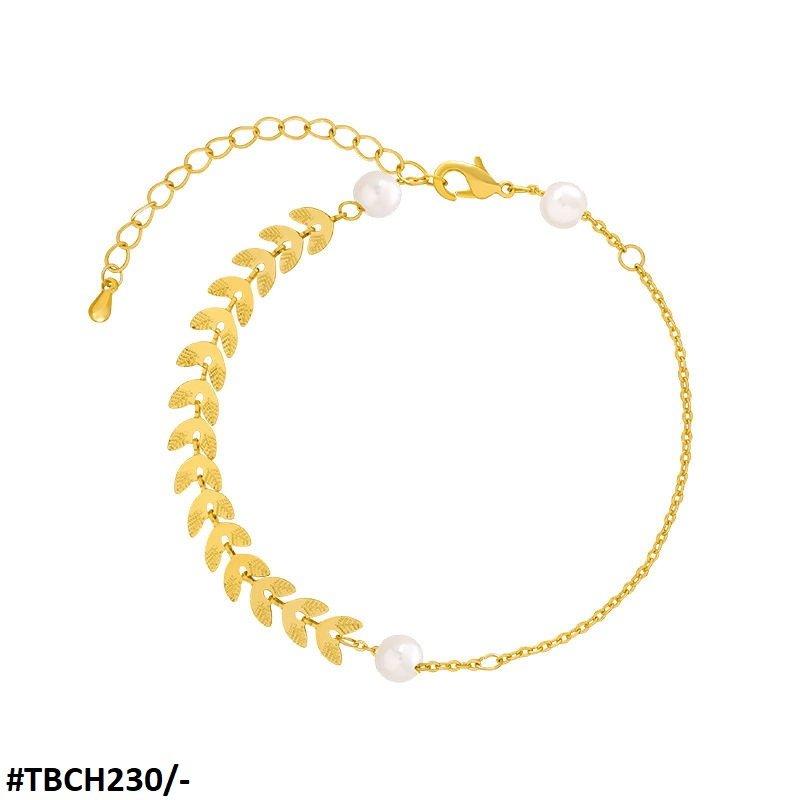 TBCH230 XST Leaves/Pearl Chain Bracelet Adjustable