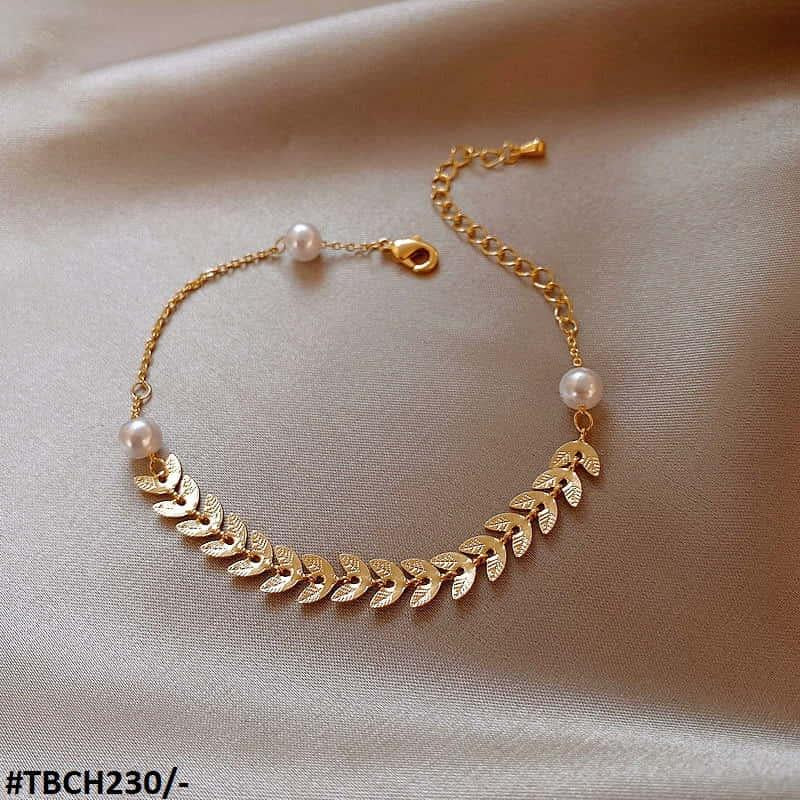 TBCH230 XST Leaves/Pearl Chain Bracelet Adjustable