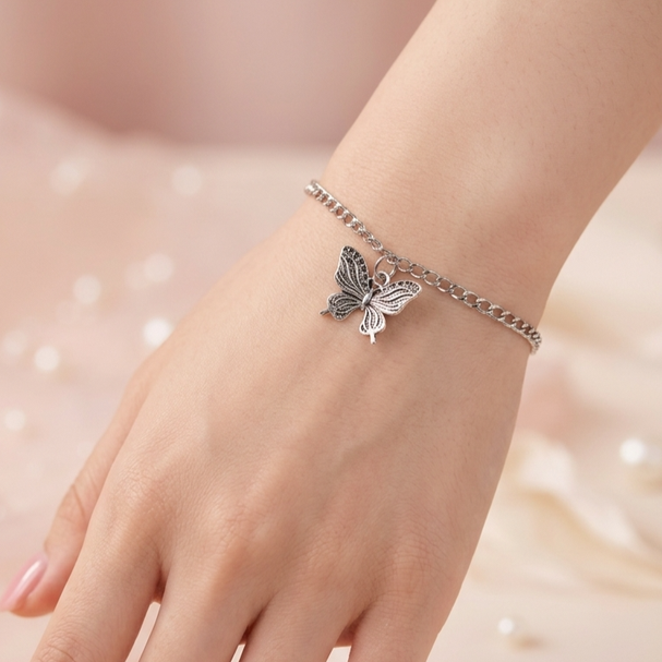 TBCH00676 MZM Butterfly Stainless Steel Adjustable Bracelet - TBCH