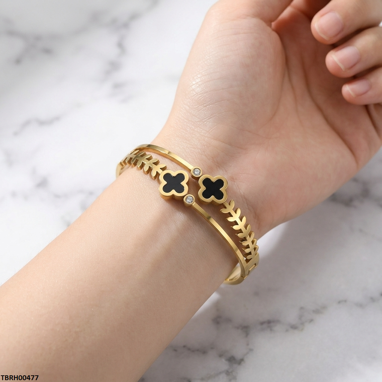 TBRH00477 MSJ Stainless Steel Leaf Clover Round Braclet - TBRH