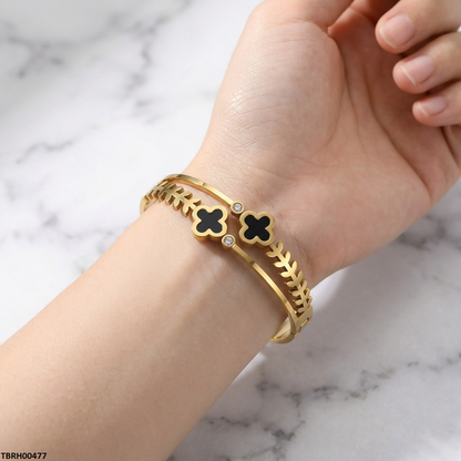 TBRH00477 MSJ Stainless Steel Leaf Clover Round Braclet - TBRH
