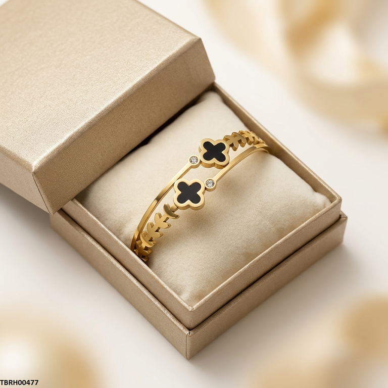 TBRH00477 MSJ Stainless Steel Leaf Clover Round Braclet - TBRH