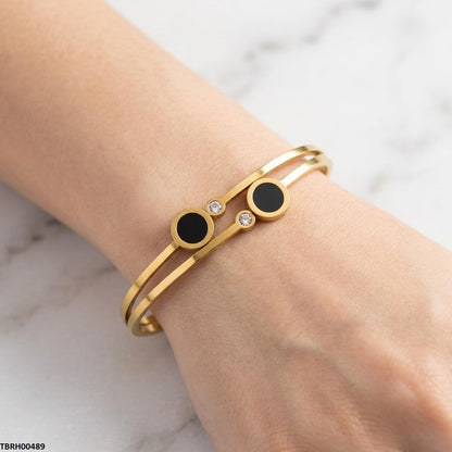 TBRH00489  MSJ Stainless Steel Double Round Stone Braclet - TBRH