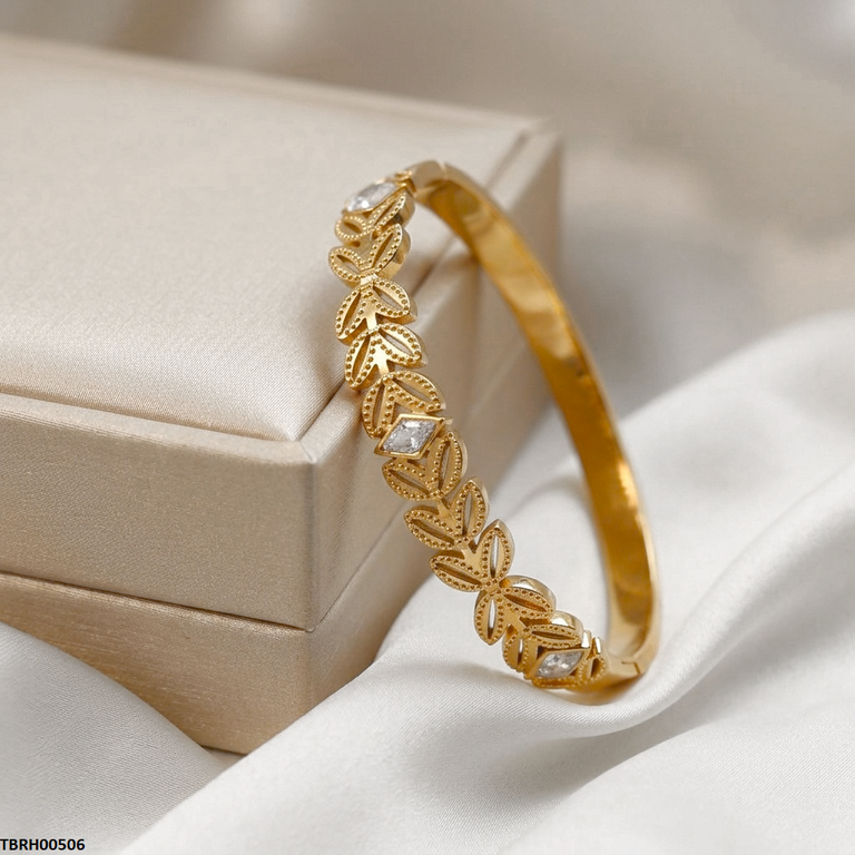 TBRH00506 MSS-Leaf Stone Stainless Steel Bracelet - TBRH