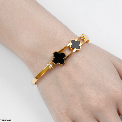 TBRH00512 MSS Round Double Clover Stainless Steel Bracelet Adjustable - TBRH
