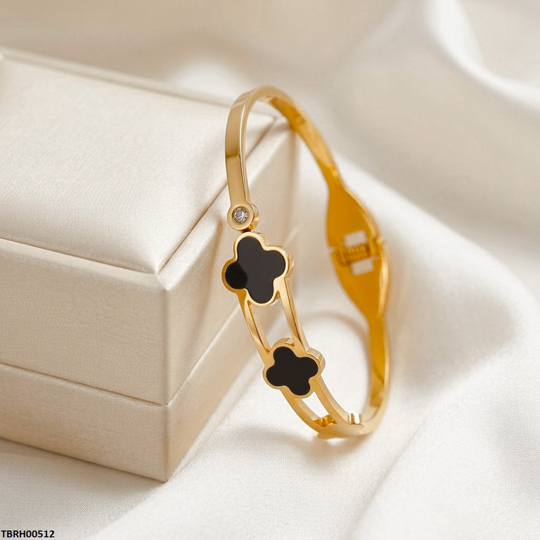 TBRH00512 MSS Round Double Clover Stainless Steel Bracelet Adjustable - TBRH