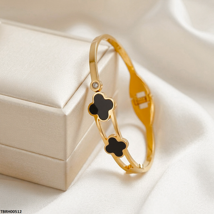 TBRH00512 MSS Round Double Clover Stainless Steel Bracelet Adjustable - TBRH