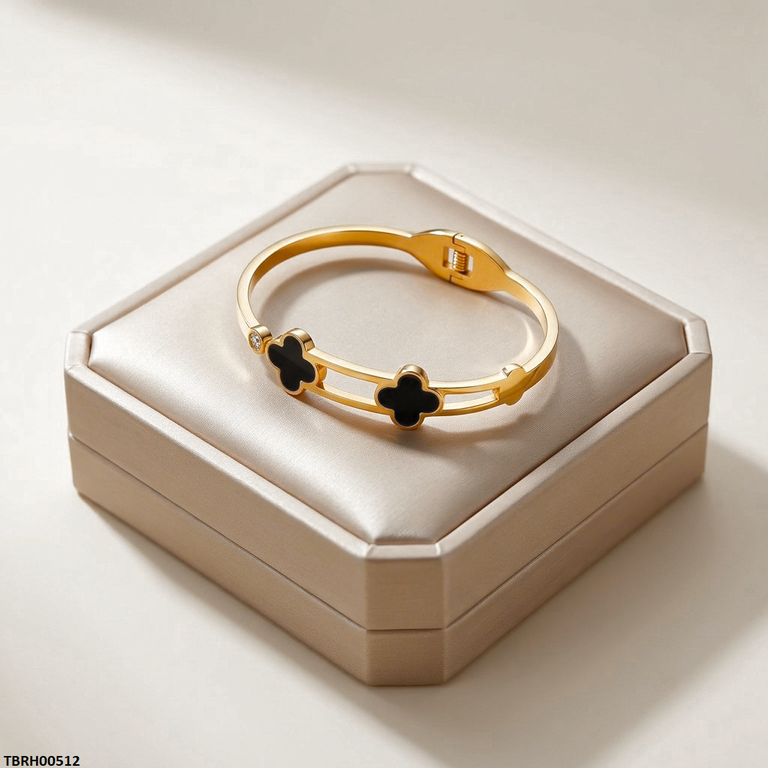 TBRH00512 MSS Round Double Clover Stainless Steel Bracelet Adjustable - TBRH