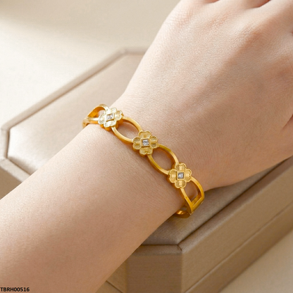 TBRH00516  MSS Round Flower Stone Stainless Steel Bracelet - TBRH