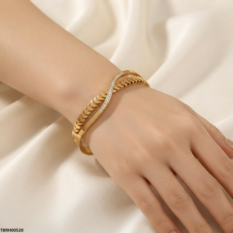 TBRH00520 MSS Round Leaf Stone Stainless Steel Bracelet - TBRH