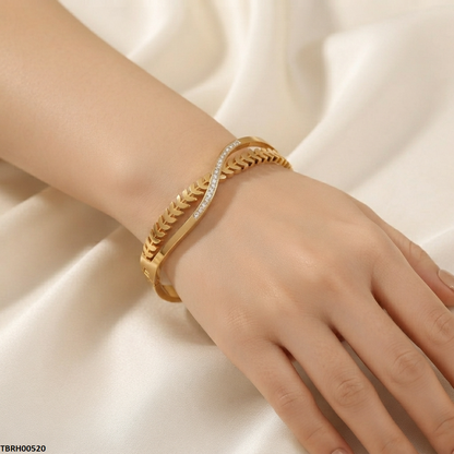 TBRH00520 MSS Round Leaf Stone Stainless Steel Bracelet - TBRH